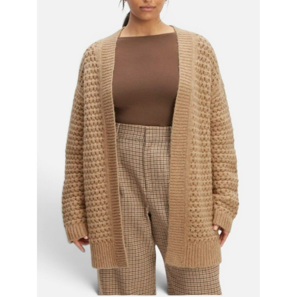 Everlane Alpaca Merino Blend Open Front Cardigan Camel Chunky Knit Sz XS